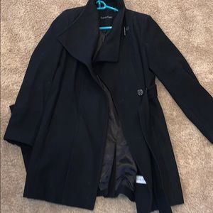 Women’s SM Black Calvin Klein Winter Coat Belted